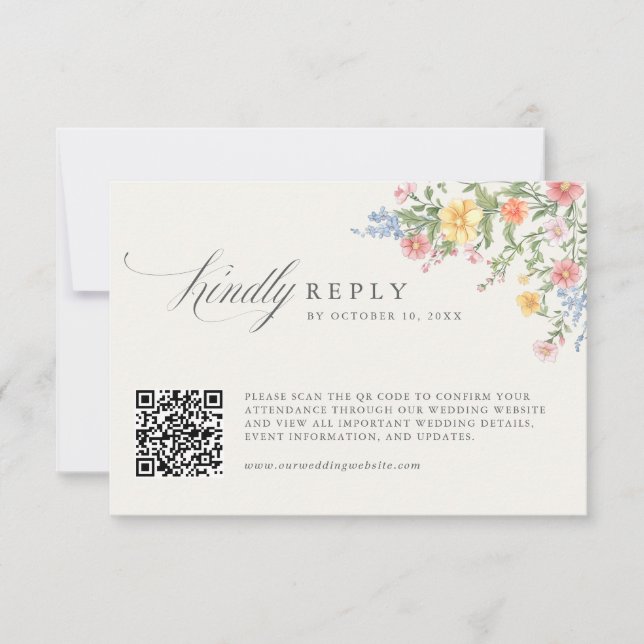 Tarjeta De Confirmación De Asistencia Soft Pastel Ornate Spring Garden Wedding QR Code (Anverso)