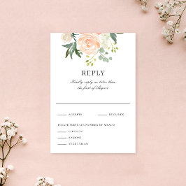Tarjeta De Confirmación De Asistencia Soft  Peach Floral Watercolor Wedding Reply