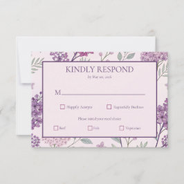 Tarjeta De Confirmación De Asistencia Soft Pink and Purple Lilac Floral Wedding