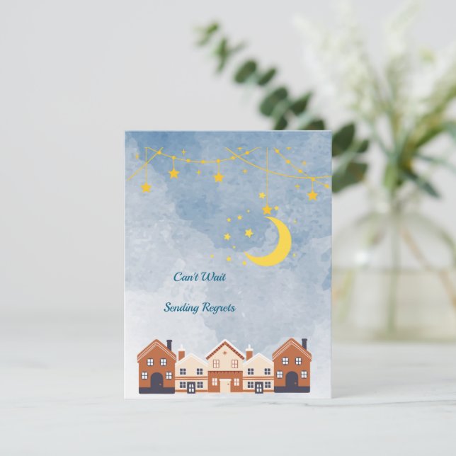 Tarjeta De Confirmación De Asistencia Sol Baby Shower gemelo, luna, estrellas (Anverso de pie)