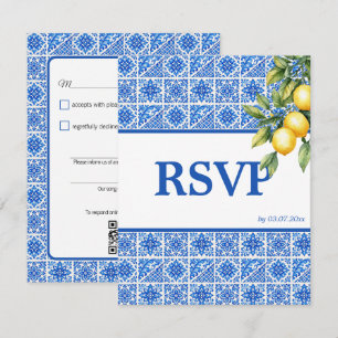 Tarjeta De Confirmación De Asistencia 🌈 Solicitud de canción + código QR Azul & Limone