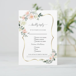 Tarjeta De Confirmación De Asistencia Solicitud de canción de boda Flores Blancas Rosada