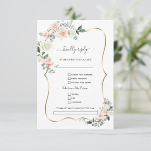 Tarjeta De Confirmación De Asistencia Solicitud de canción de boda Flores Blancas Rosada