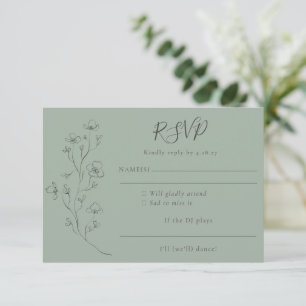 Tarjeta De Confirmación De Asistencia Solicitud de canción Verde salvia Arte floral de l