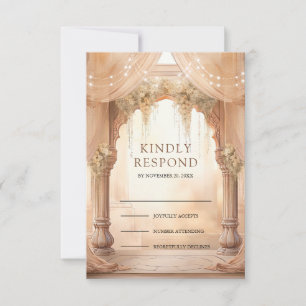 Tarjeta De Confirmación De Asistencia Soñador Floral Cremoso Mandap Boda Hindú India