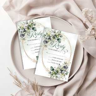 Tarjeta De Confirmación De Asistencia Soñadora Acuarela Botánica Boho Boda Verde  