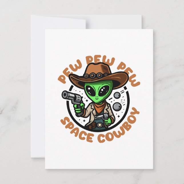 Tarjeta De Confirmación De Asistencia Space Cowboy Funny Alien (Anverso)