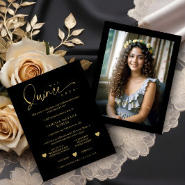 Tarjeta De Confirmación De Asistencia Spanish Black Trendy Quinceañera Collage 4 Photos