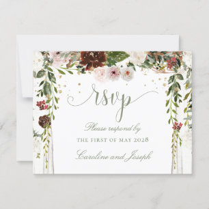 Tarjeta De Confirmación De Asistencia Sparkling Gold Floral Chuppah Canopy Boda