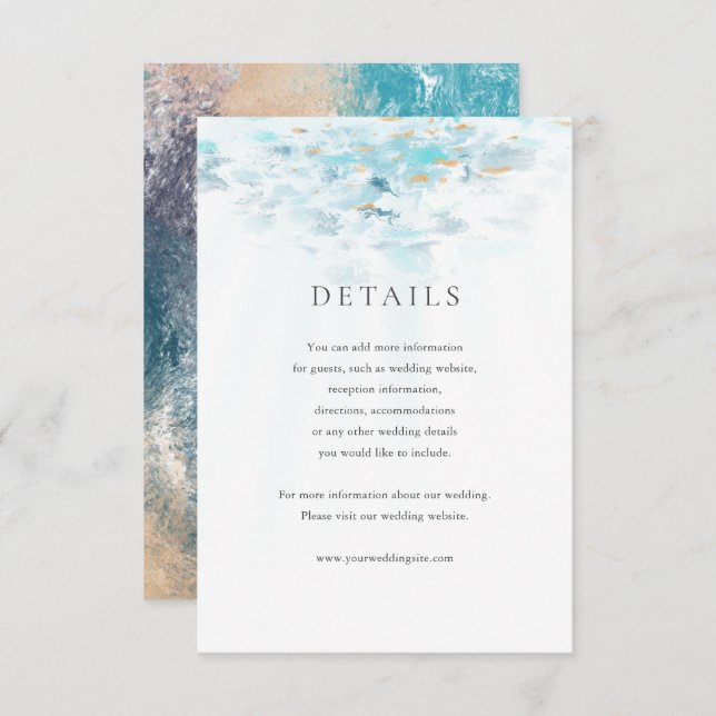 Tarjeta De Confirmación De Asistencia Splashing Blue Waves Coastal Wedding Details Card (Anverso / Reverso)