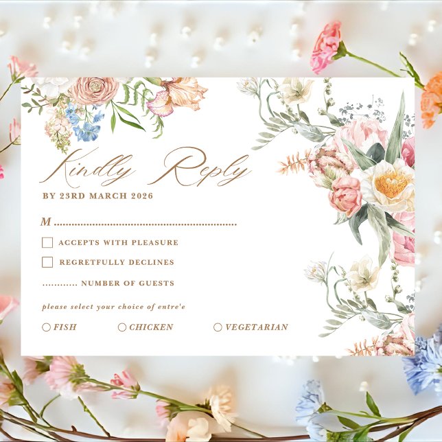 Tarjeta De Confirmación De Asistencia Spring garden pastel floral wildflower wedding (Subido por el creador)