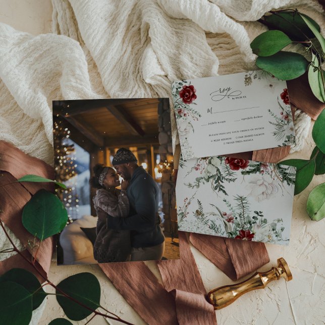 Tarjeta De Confirmación De Asistencia Spruce & Lace | Boda de Winter Florals (Subido por el creador)