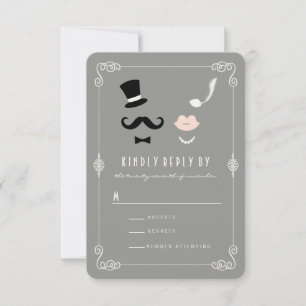Tarjeta De Confirmación De Asistencia Sr. y Sra. Mustache Y Boda De La Moda Vintage