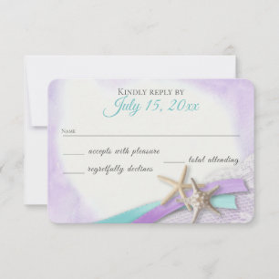 Tarjeta De Confirmación De Asistencia Starfish and Lace Vintage Beach Purple