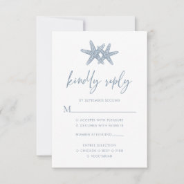 Tarjeta De Confirmación De Asistencia Starfish Modern Dusty Blue Beach Wedding