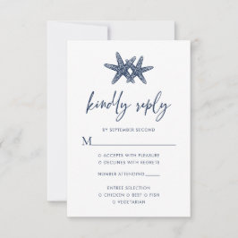 Tarjeta De Confirmación De Asistencia Starfish Modern Navy Blue Beach Wedding