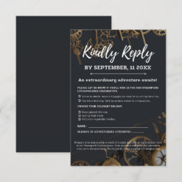 Tarjeta De Confirmación De Asistencia Steampunk Extravaganza Boda de relojería de época