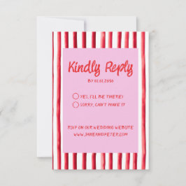 Tarjeta De Confirmación De Asistencia Striped Pink & Red Handwriting Wedding