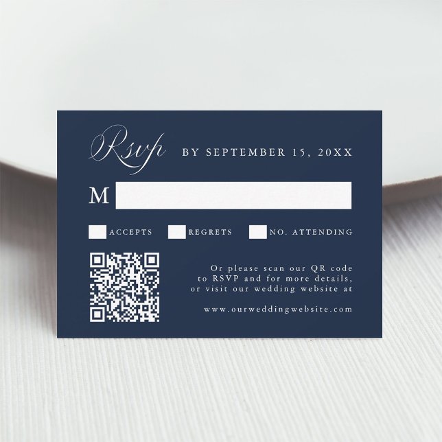 Tarjeta De Confirmación De Asistencia Stylish Calligraphy Script Wedding Navy Blue  (Subido por el creador)