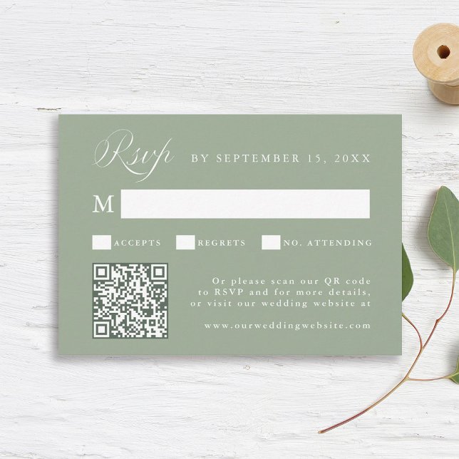 Tarjeta De Confirmación De Asistencia Stylish Calligraphy Script Wedding Sage Green (Subido por el creador)