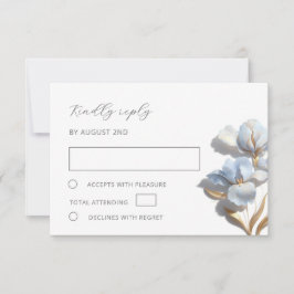 Tarjeta De Confirmación De Asistencia Stylized Blue Gold Lily Bas Relief Flower