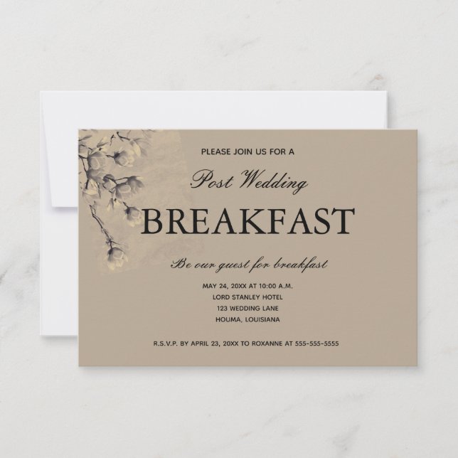 Tarjeta De Confirmación De Asistencia Suave Desayuno Floral Beige Post Boda Clase (Anverso)