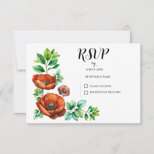 Tarjeta De Confirmación De Asistencia Sublime acuarela Red Poppies en estilo vintage