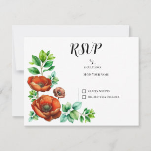 Tarjeta De Confirmación De Asistencia Sublime acuarela Red Poppies en estilo vintage
