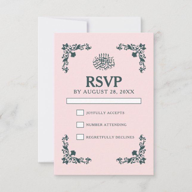 Tarjeta De Confirmación De Asistencia Subtle Blush & Slate Gray Islamic Wedding (Anverso)