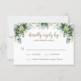 Tarjeta De Confirmación De Asistencia Suculento Eucalyptus Elegante Boda del Boho Greene