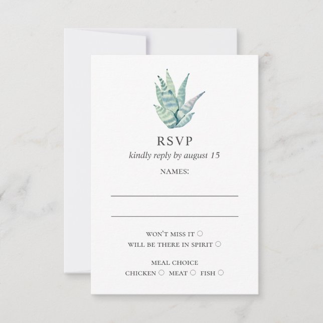 Tarjeta De Confirmación De Asistencia Suculentos acuarelas. Boda de cactus verde simple (Anverso)