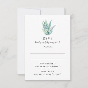 Tarjeta De Confirmación De Asistencia Suculentos acuarelas. Boda de cactus verde simple