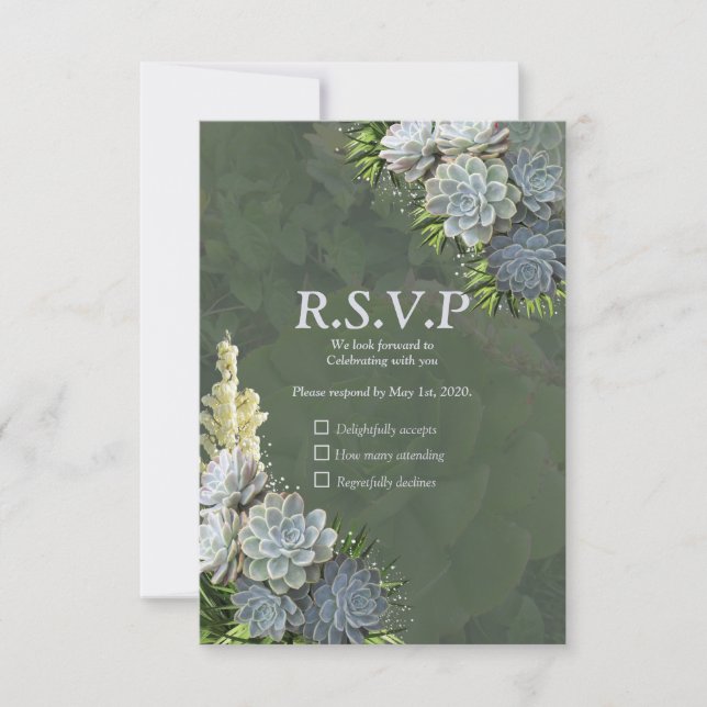 Tarjeta De Confirmación De Asistencia Suculentos Hues de azul pálido (Anverso)