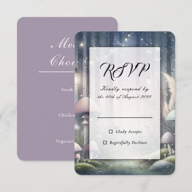 Tarjeta De Confirmación De Asistencia Sueños de linterna Bosque Encantado Boda (Anverso / Reverso)