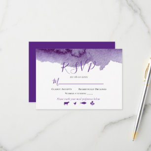 Tarjeta De Confirmación De Asistencia Suite de boda con lavado de color púrpura de acuar