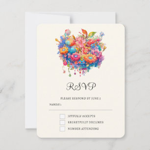 Tarjeta De Confirmación De Asistencia Summery Flower Bouquet Whimsical Boho Boda