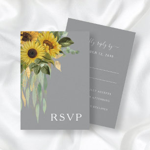 Tarjeta De Confirmación De Asistencia Sunflower Eucalyptus Gray Yellow Fall Wedding