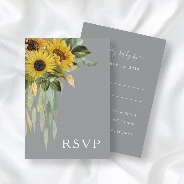 Tarjeta De Confirmación De Asistencia Sunflower Eucalyptus Gray Yellow Fall Wedding (Subido por el creador)