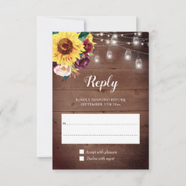 Tarjeta De Confirmación De Asistencia Sunflower Jar Lights Burgundy Rubor Floral Boda