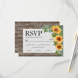 Tarjeta De Confirmación De Asistencia Sunflowers Eucalyptus Rustic Wood Boda