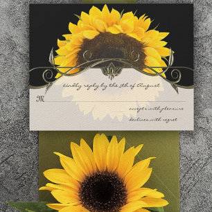 Tarjeta De Confirmación De Asistencia Sunny Yellow Elegance Sunflower Black