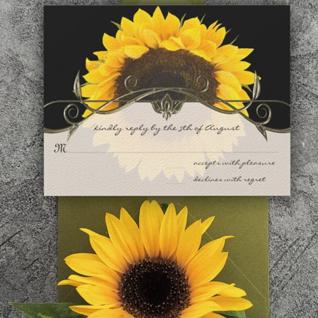 Tarjeta De Confirmación De Asistencia Sunny Yellow Elegance Sunflower Black (Subido por el creador)