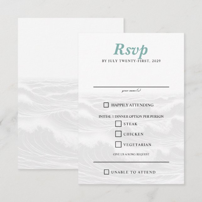 Tarjeta De Confirmación De Asistencia Surf Couple Food Choks (Anverso / Reverso)
