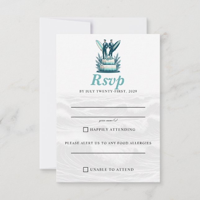 Tarjeta De Confirmación De Asistencia Surf Grooms Boda (Anverso)