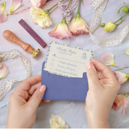 Tarjeta De Confirmación De Asistencia Sweet Pea Floral Azul y Crema
