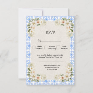 Tarjeta De Confirmación De Asistencia Talavera Azul Romántico Floral Elegante