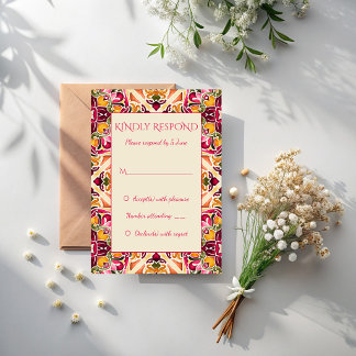 Tarjeta De Confirmación De Asistencia Talavera azulejo pink tile vintage Mexican wedding