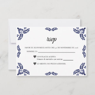 Tarjeta De Confirmación De Asistencia Talavera Black Floral Minimalist Spanish Wedding