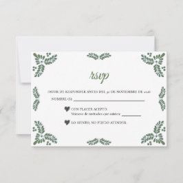 Tarjeta De Confirmación De Asistencia Talavera Green Floral Minimalist Spanish Wedding