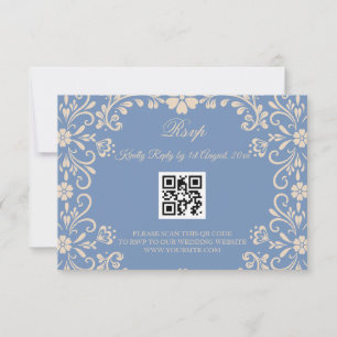 Tarjeta De Confirmación De Asistencia Talavera Mexicana Azul Claro Boda QR